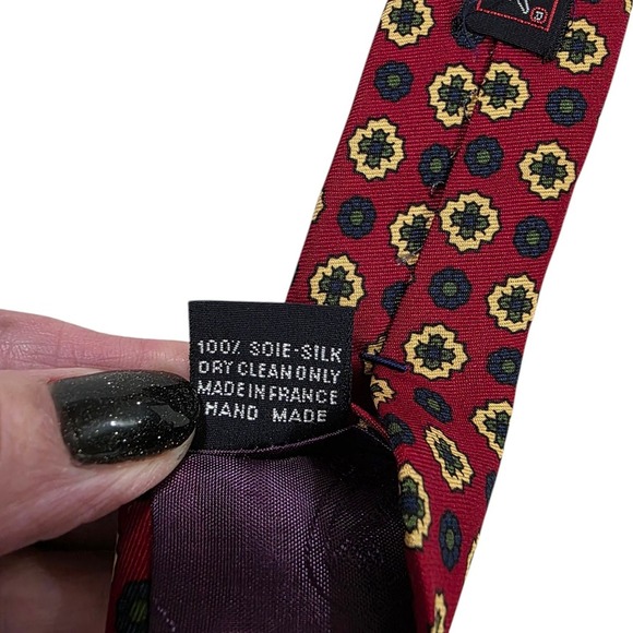 Faconnable Men Tie Necktie Designer Luxury Red Yellow Geometric Corporate Casual - Picture 10 of 13